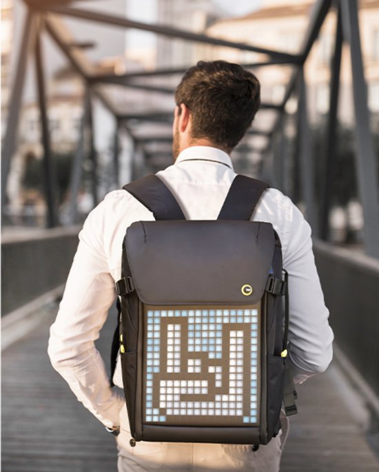 Divoom Pixoo Pixel Art Travel Laptop-rugzak met app-gestuurd 16X16 RGB LED- scherm, waterdichte College School Computertas Geschenken voor dames en heren School College Student-rugzak