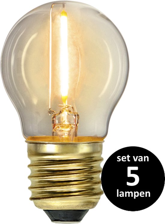 Ensemble de 5 ampoules sphériques à lumière douce avec culot à vis doré.