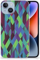 TPU Silicone Hoesje Geschikt voor iPhone 14 Smartphonehoesje met naam Abstract Groen Blauw