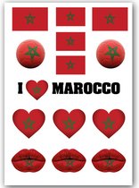GlittersXL - Temporary Tattoo Marokko / Morocco (A5 formaat) [Neptattoo - Tijdelijke tatoeage smink schmink versiering - Nep Fake Tattoos - Water overdraagbare festival sticker glitter - Volwassenen Kinderen Jongen Meisje WK, World Cup, Voetbal