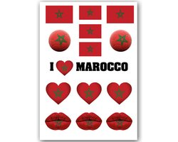 GlittersXL - Temporary Tattoo Marokko / Morocco (A5 formaat) [Neptattoo - Tijdelijke tatoeage smink schmink versiering - Nep Fake Tattoos - Water overdraagbare festival sticker glitter - Volwassenen Kinderen Jongen Meisje WK, World Cup - EK Voetbal