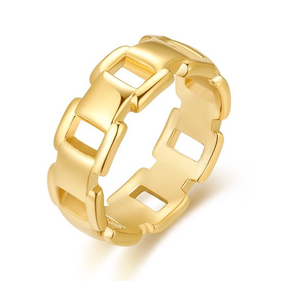 Twice As Nice Ring in goudkleurig edelstaal, rechthoekige schakels 52