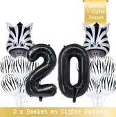 Snoes * Cijfer Ballon 20 Jaar Zebra Jungle Thema Ballon Boeketten Set van 15 Zebra Safari Verjaardag Folie en Latex ballonnen Hoera 20 Jaar Nummer Ballon