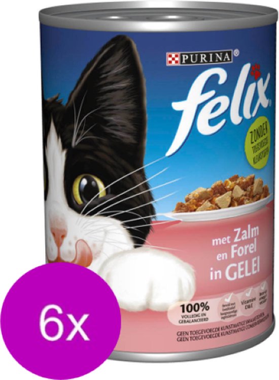 6x Felix Boîte en gelée Saumon & Truite Nourriture pour chat 400g
