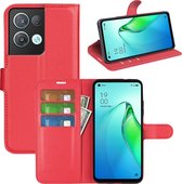 Oppo Reno 8 Pro Hoesje - MobyDefend Kunstleren Wallet Book Case (Sluiting Voorkant) - Rood - GSM Hoesje - Telefoonhoesje Geschikt Voor Oppo Reno 8 Pro