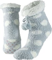 Chaussettes/chaussettes pantoufles en molleton antidérapantes pour femmes taille unique grises à pois blancs - Chaussettes de nuit/chaussettes de lit