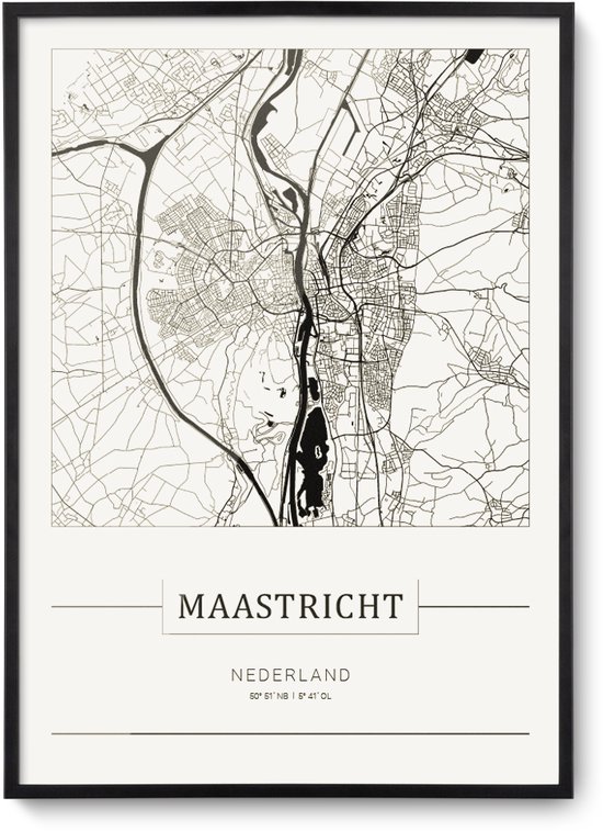 Stadskaart Maastricht - Plattegrond Maastricht – city map – muurdecoratie 30 x 40 cm in lijst