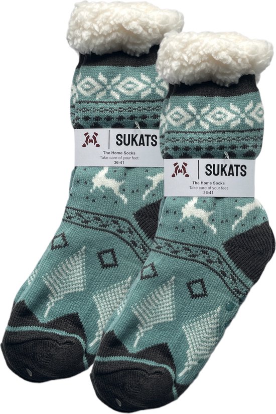 Sukats - Homesocks - Chaussettes d'intérieur - Femmes et hommes - Taille 36-41 - Rose - Noël - Antidérapant - Fluffy - Plusieurs tailles et variantes
