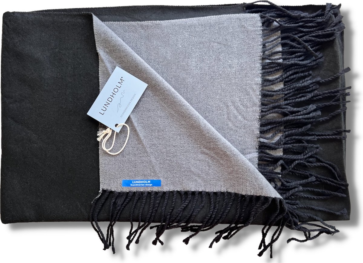 Lundholm Sjaal heren winter xl - hoogwaardige kwaliteit met kasjmier - cashmere sjaal zwart grijs - mannen cadeautjes tip - cadeau voor man volwassen | Scandinavisch design - Reykjavik serie