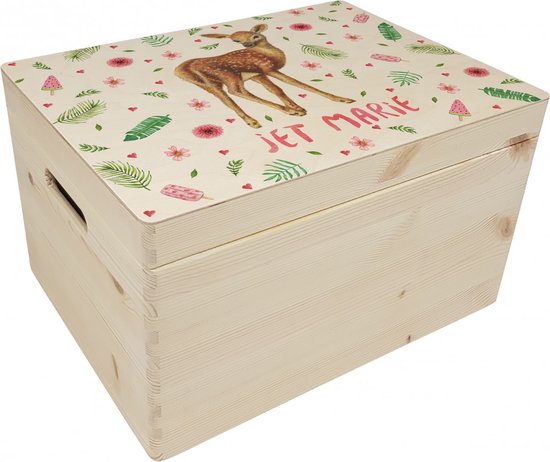 Foto: World of mies memorybox hertje met naam houten herinneringskist 30 x 40 x 23 cm met handvaten hoogwaardige kleurenprint in het hout handgeschilderd design door mies