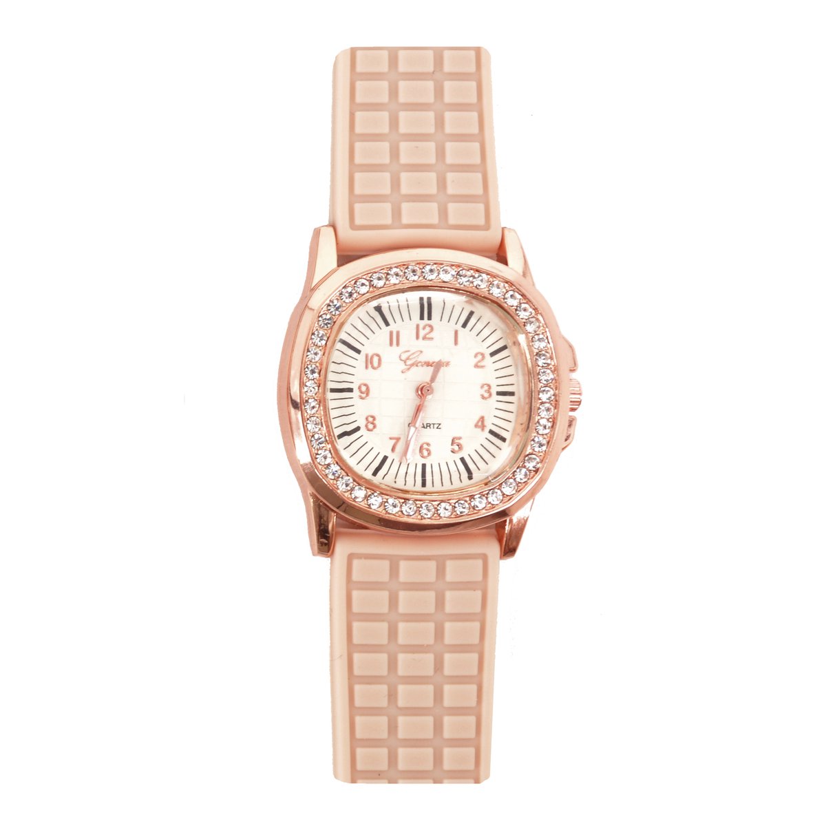 Geneva Strass-Siliconen Horloge | Beige-Rosekleurig | Ø 26 mm | Fashion Favorite