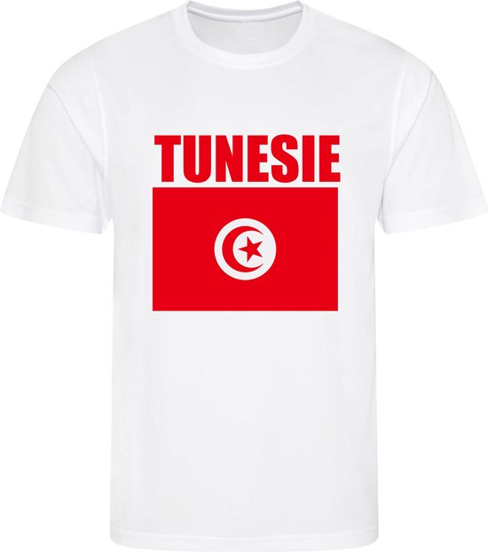 WK - Tunesië - Tunisia - تونس - T-shirt Wit - Voetbalshirt - Maat: S - Wereldkampioenschap voetbal 2022