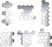 Plakspiegel - Hexagon Wandspiegel - 12 Stuks - 8x4x7cm - Zilver