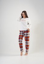 Vienetta - Dames Fleece Pyjama Set, Lange Mouwen, Wit - S