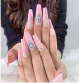 Press on nails / nagels | licht roze met steentjes