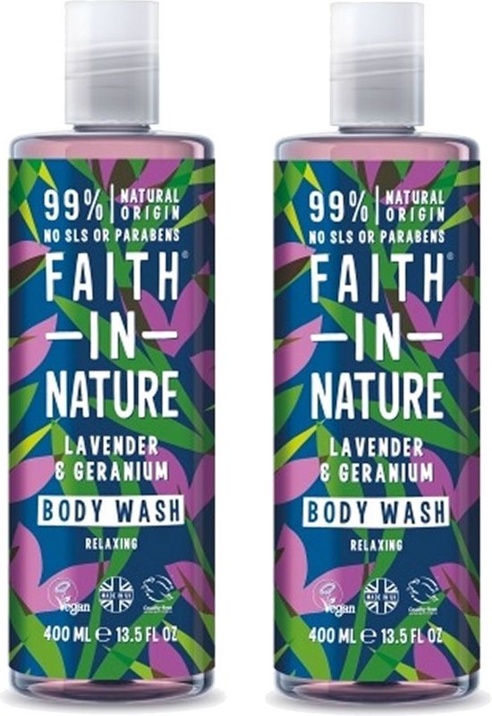 FAITH IN NATURE Body Wash Lavender & Geranium 2 pak Ontspannend
