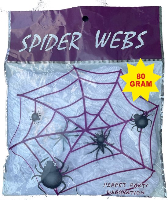 Halloween decoratie | Spinnenweb 80 gram | inclusief 8 spinnen | Spinnenrag | Spinnen web