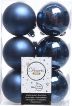 12x Boules de Noël bleu foncé 6 cm - Mat / brillant - Boules de Noël en plastique incassable - Décorations pour sapin de Noël bleu foncé