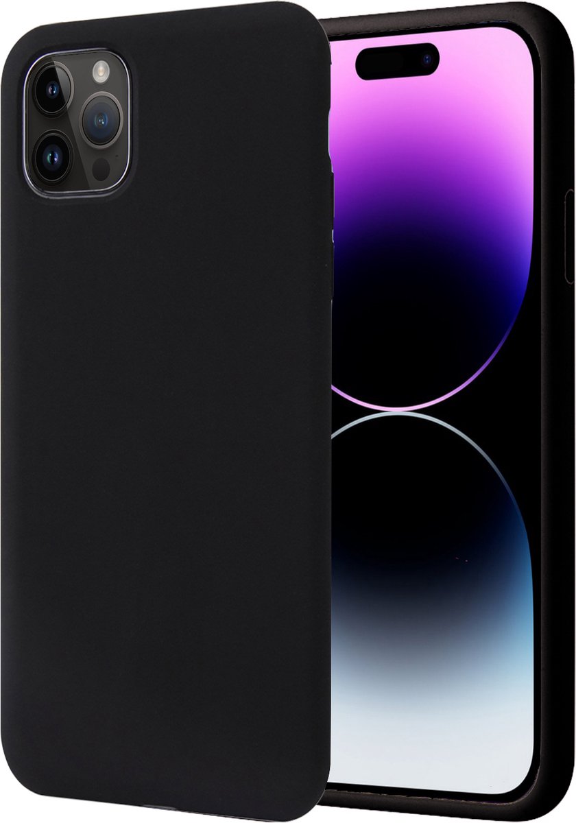 Hoesje geschikt voor iPhone 14 Pro Max - Matte Back Cover Microvezel Siliconen Case Hoes Zwart