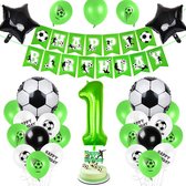 PartyPakket® - Voetbal Versiering Verjaardag - Voetbal Slingers - Voetbal Ballonnen - All-in-one Feestpakket- 1 Jaar Ballonnen - Hoera 1 Jaar - Voetbal Fan - Kinderfeestje Verjaardag
