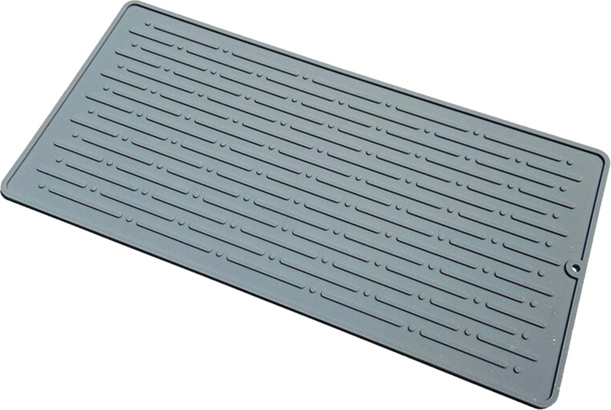 Afdruipmat - Droogmat - Barmat - Siliconen mat - Grijs - 30 x 15 CM - Met ophanggat - Hittebestendig