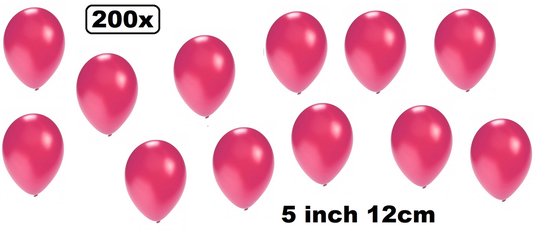 200x Mini ballon metallic fuchsia 5 inch(12cm) met ballonpomp - Festival thema feest party verjaardag huwelijk