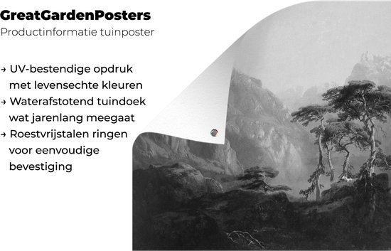 Affiche jardin Lac des Quatre-Cantons - peinture d'Alexandre Calame - noir et blanc - 120x80 cm - Jardin