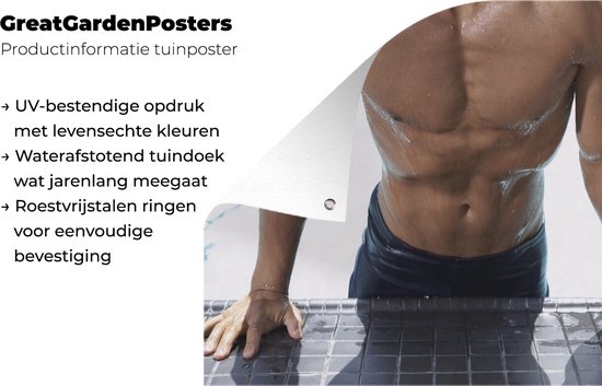 Un homme musclé se pousse hors de la piscine Affiche de jardin 80x60 cm - Toile de jardin / Toile d'extérieur / Peintures d'extérieur (décoration de jardin)