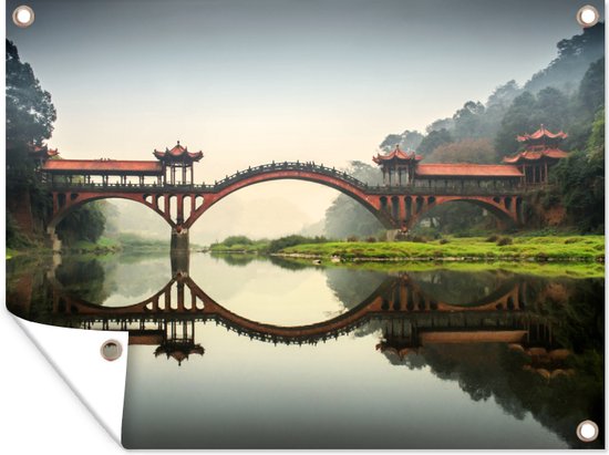 Chinese straat met uitzicht op een brug - Tuindoek