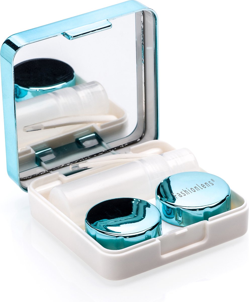 Goedkoopste Partylens® lenzendoosje Shiny Blue - lenshouder inclusief spiegeltje - 5 delig