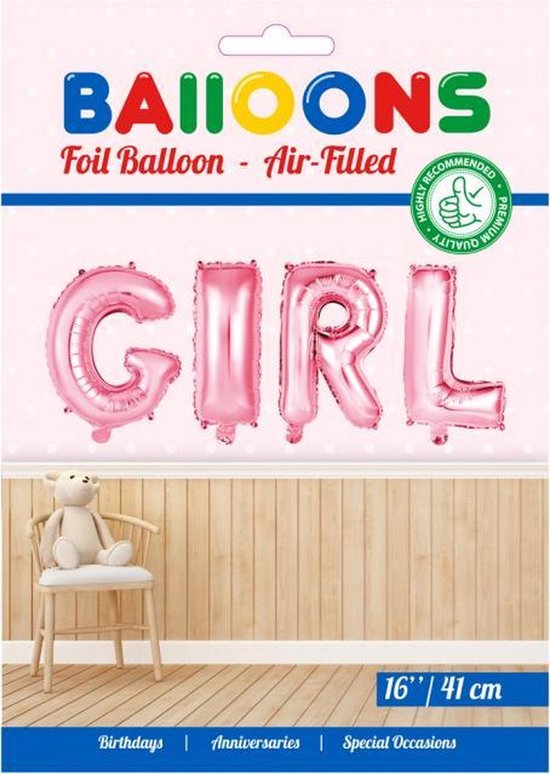 Texte DIY : FILLE + Pompe à main gratuite - BALLON ALUMINIUM - NAISSANCE - FILLE - ROSE - FILLE