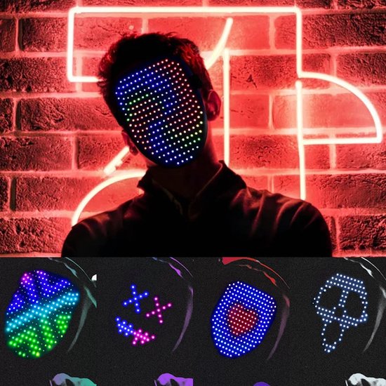 Led Party Gezichtsmasker - Light Up Masker Met 50 Patroon Display ...