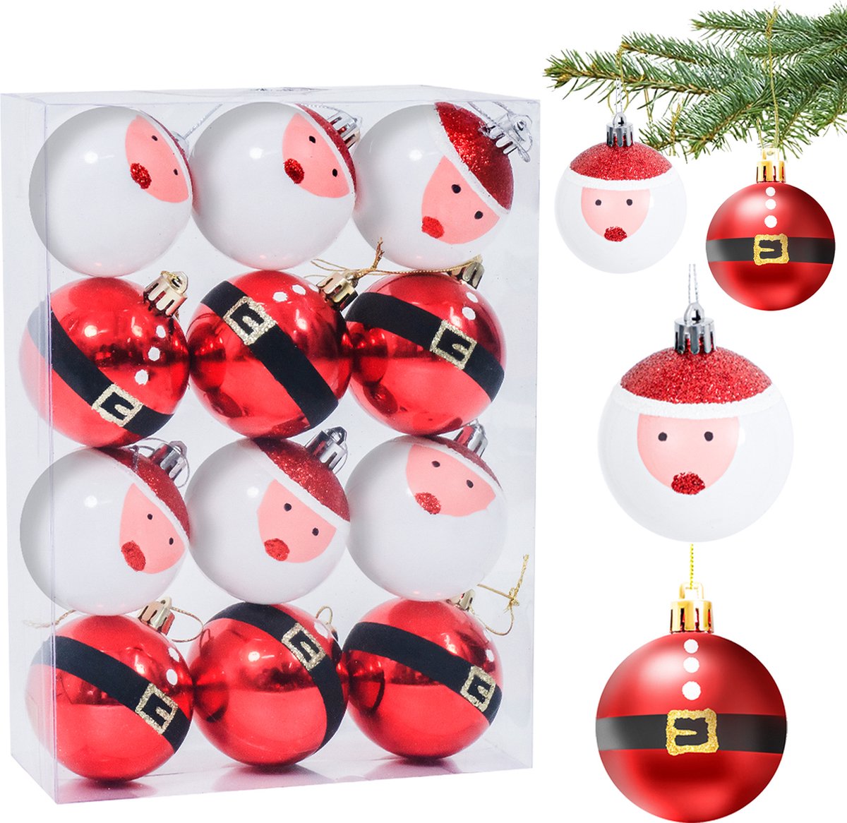 Uten - Kerstballen Plastic - kerstboom versiering - Christmas Gifts - kerstballen set - 12 stuks - kerstboom ballen - Ø6cm - wit/rood