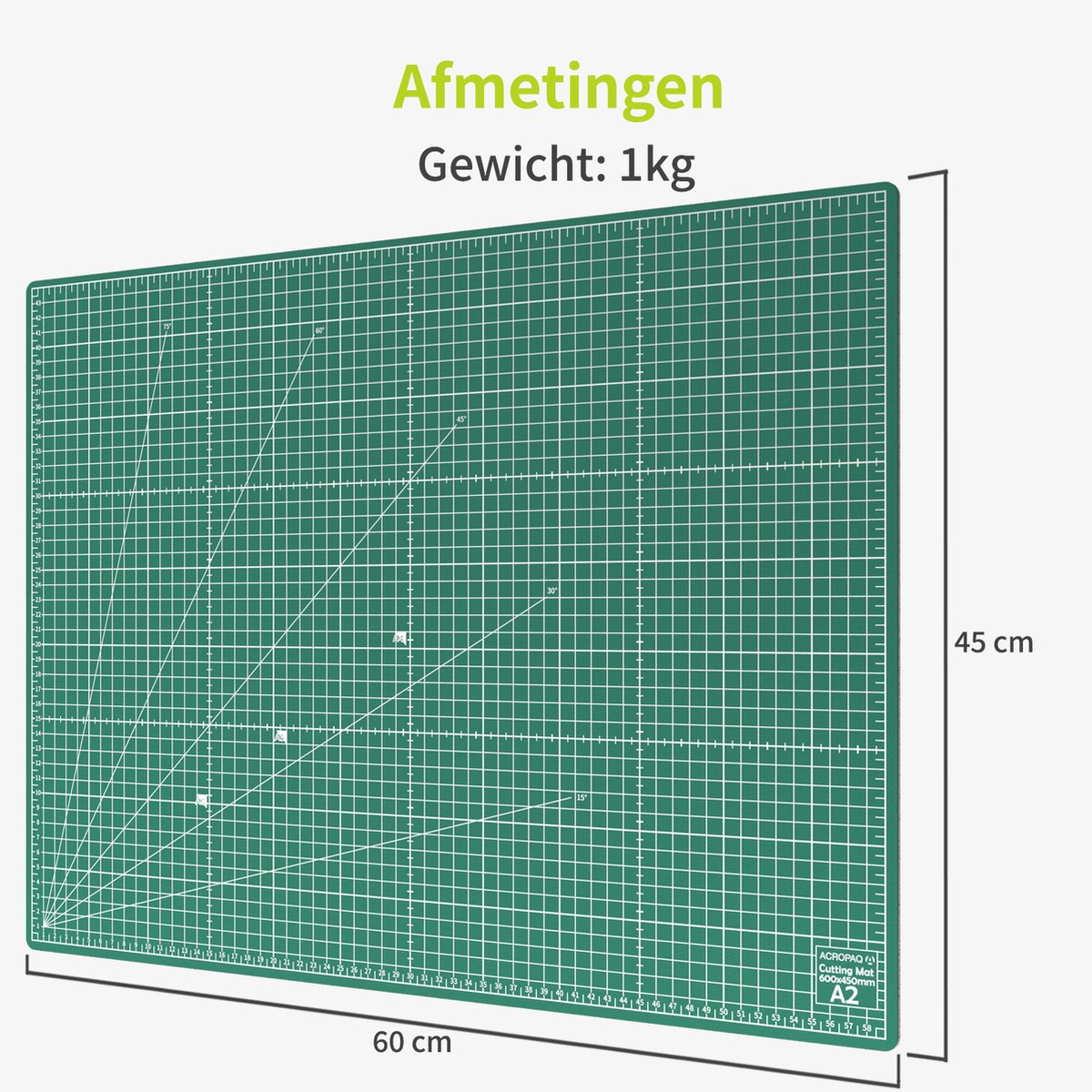 ACROPAQ Snijmat - A2, 60 x 45 cm, Dubbelzijdig bedrukt, Zelf-herstellend - Groen