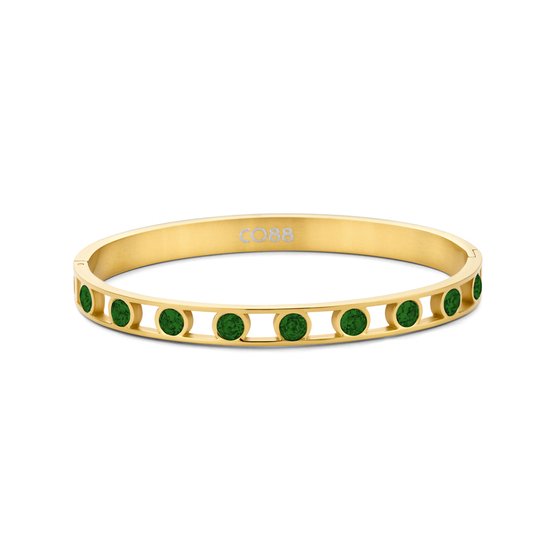 CO88 Collection 8CB-91094 Stalen Armband - Dames - Bangle - Zirkonia - 4 mm - Groen - 6 mm Breed - 60 x 50 mm - Staal - Goudkleurig