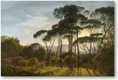 Italiaans landschap met parasoldennen te Rome - 90x60 Canvas Liggend - Hendrik Voogd - Meesterwerken