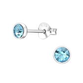 Joy|S - Zilveren 4 mm oorbellen - blauw kristal - oorknoppen