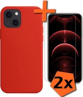 Hoesje Geschikt voor iPhone 14 Hoesje Siliconen Cover Case Met 2x Screenprotector - Hoes Geschikt voor iPhone 14 Hoes Back Case - Rood.