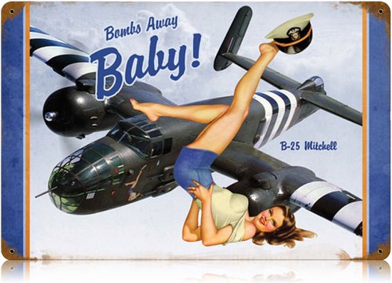 Wandbord - Bombs Away Baby - Leuk Voor De Vliegtuig Liefhebber