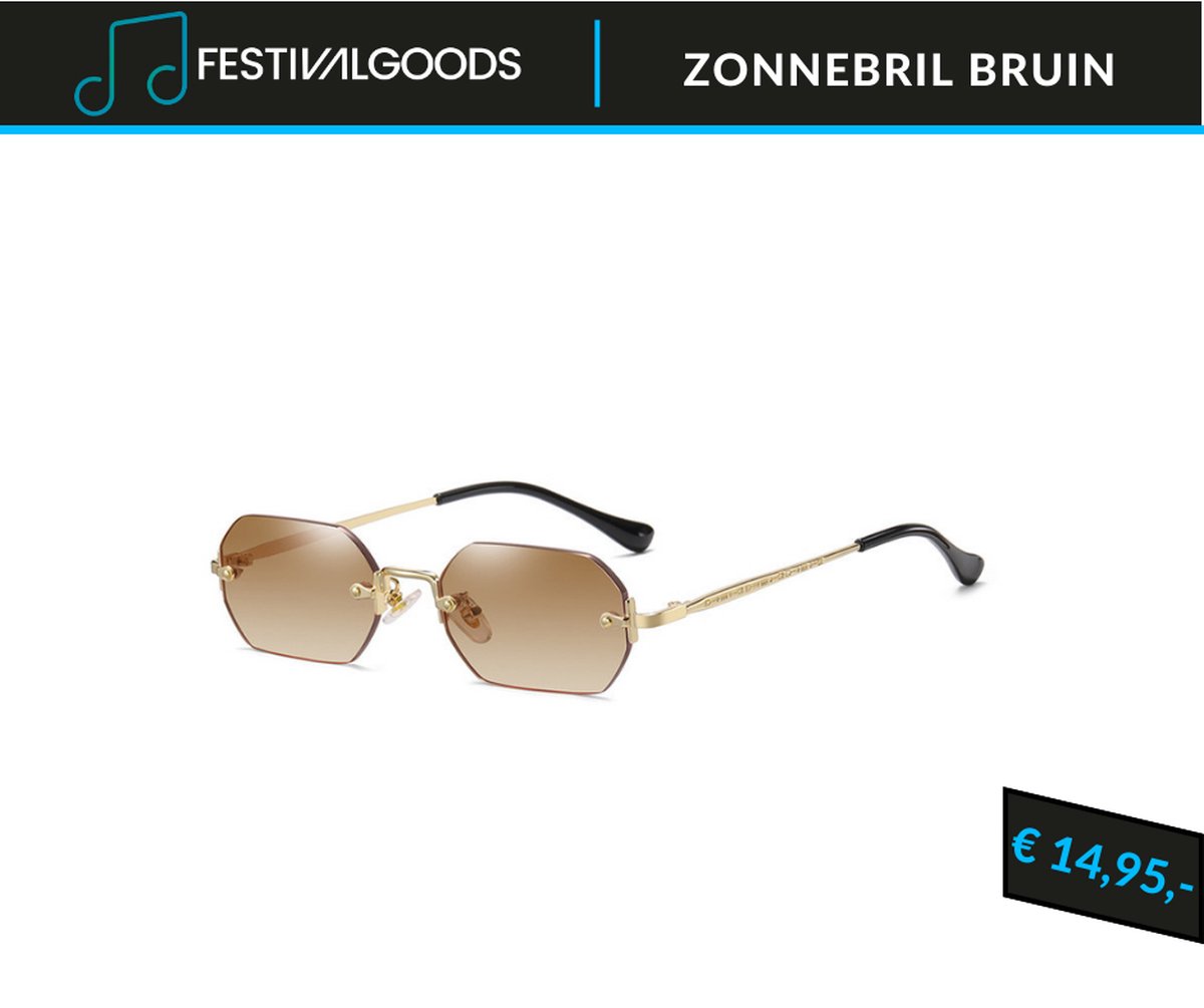 Festival Zonnebril - Heren Zonnebril Goud - Bruin - Randloos - Vierkant - Rechthoekig - Festivalgoods