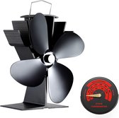CRSURE SF-334 Kachelventilator 4 bladen – Inclusief kachelthermometer - Haard ventilator zwart –  Houtkachel ventilator - Ecofan – Haalt meer rendement uit uw kachel!