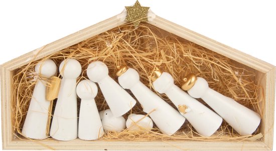 Houten kerststal met houten poppetjes