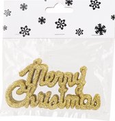 6x stuks Merry Christmas kersthangers goud van kunststof 10 cm kerstornamenten - Kerstboomversiering - Kerstornamenten