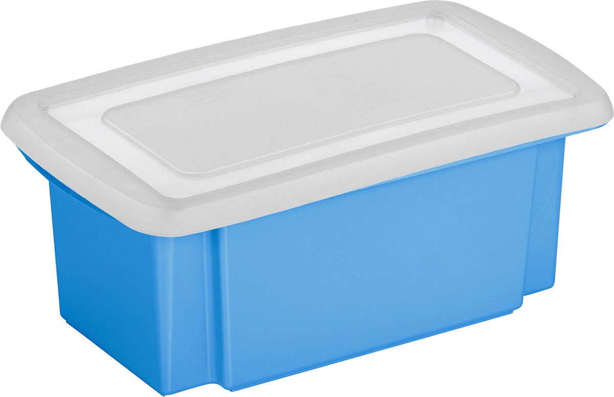 Sunware opslagbox - kunststof - 7 liter - blauw - 38 x 21 x 14 cm - met afsluitbare deksel