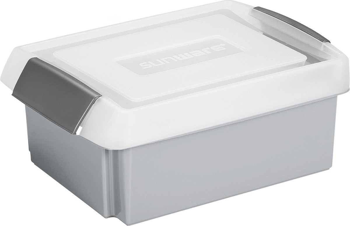 Sunware opslagbox kunststof 17 liter lichtgrijs 45 x 36 x 14 cm met hoge deksel - Opbergbox