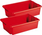 Sunware Opslagbox - 4 stuks - kunststof 30 liter rood 59 x 39 x 17 cm