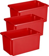 Sunware Opslagbox - 3 stuks - kunststof 51 liter rood 59 x 39 x 29 cm