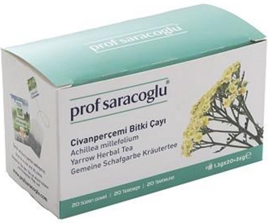 Prof Saracoglu Civanperçemi, een doos met 20 zakjes gele duizendblad thee.