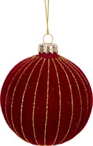 Cosy & Trendy Kerst - Kerstballen - Set van 2 - Glitter - Strepen - Bordeaux - D8cm - Glas