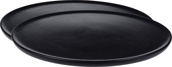 2x stuks ronde kaarsenborden/kaarsenplateaus zwart hout D38 cm